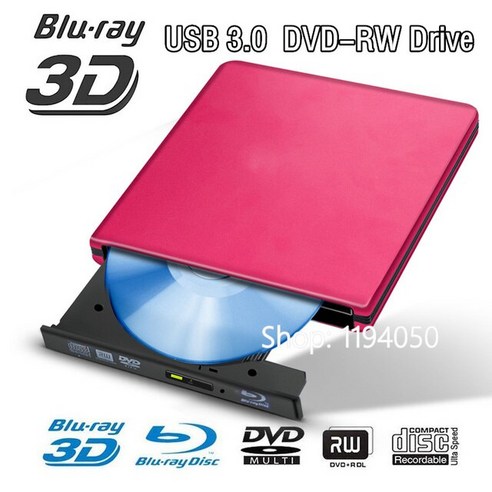 블루레이 플레이어 알루미늄 Blu-ray 드라이브 초박형 외부 USB 3.0 버너 BD-RE CD/DVD RW 노트북 용 3D 4K, 03 red