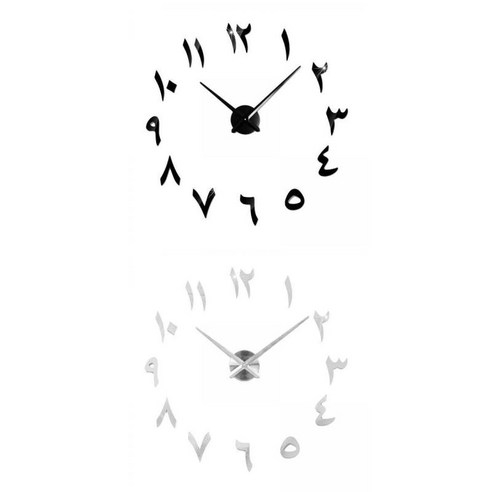 거실에 대 한 2pcs 3d 벽시계 틀 거울 번호 스티커, 검은 색, 아크릴, 플라스틱