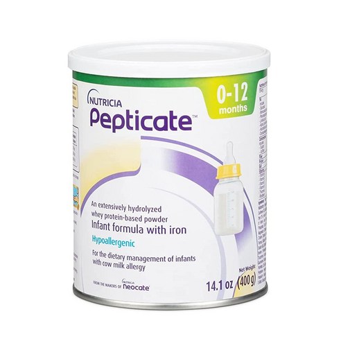 NUTRICIA PEPTICATE Pepticate Baby Formula 저자극성 파우더 유아용 분유 젖소 알레르기 오메가 3 DHA ARA 철 및 프리바이오틱스 함유