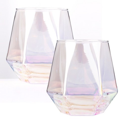 오로라 다이아몬드잔 300ml[2개] 위스키 온더락 언더락잔 맥주 하이볼 내열 홀로그램 칵테일컵, 2개