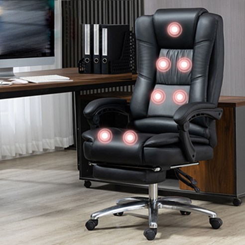 (등마사지+발받침대) 더편안한 사무실 안마의자 오피스 체어 서재 회의실 컴퓨터 공부 중역 의자, 1.블랙