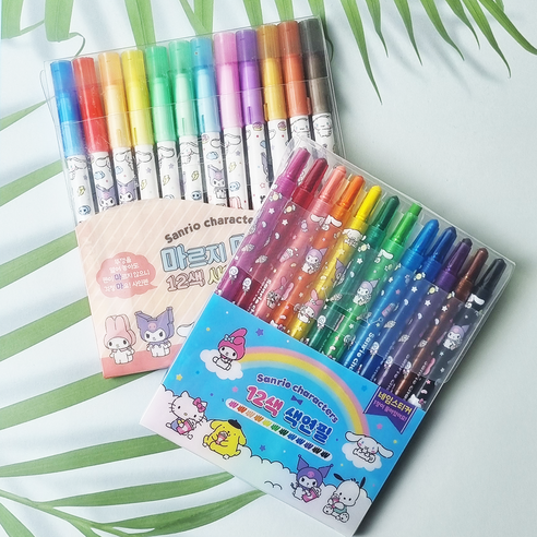 어린이 문구 색연필 12색 +싸인펜 12색 네임스티커