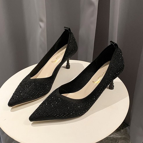 [CCOLATINI] 2021 새로운 봄 패션 라인 석 지적 발가락 모든 경기 섹시 블랙 전문 하이힐 여성 얇은 뒤꿈치 온라인 연예인 신발