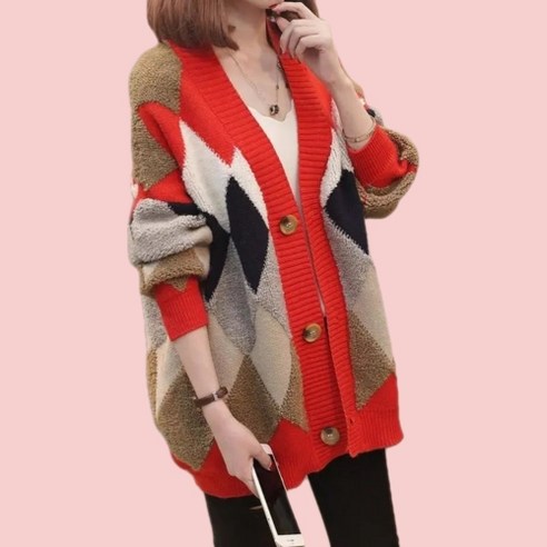 비올레나 여성 아가일 가디건