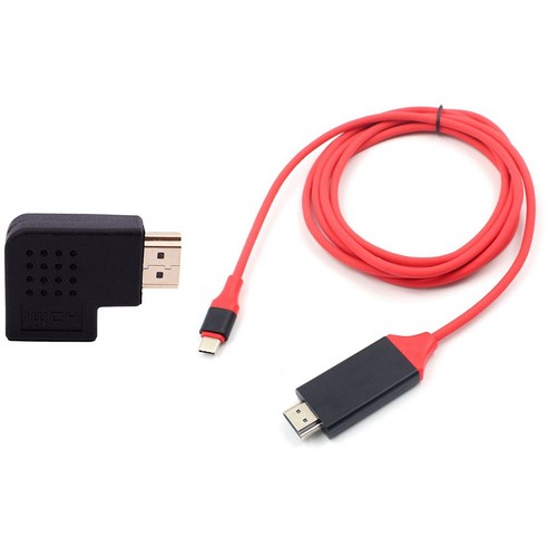AFBEST HDMI 직각 포트 보호기 어댑터(남성-여성) - 90도 및 USB 3.1 유형 C USB-C-4K HDTV 어댑터 케이블, 블랙&레드