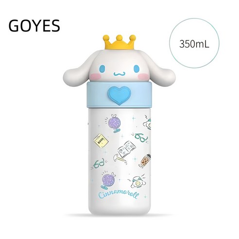 GOYES 산리오 텀블러 마이멜로디 시나모롤 쿠로미 귀여운 캐릭터 물병 350ml, 화이트