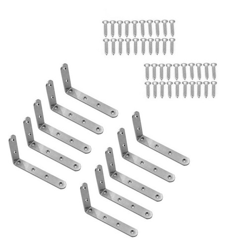 노 브랜드 10PCS 캡슐화 된 스테인레스 스틸 헤비 듀티 L 모양의 마치 가구 코너 선반 브래킷 W, 은