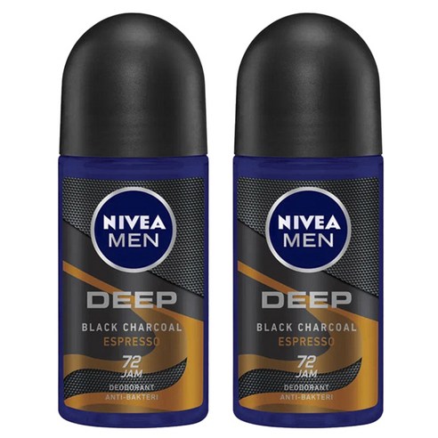 니베아 남성용 딥 블랙 차콜 에스프레소 72 잼 롤 온 데오드란트, 2개, 50ml