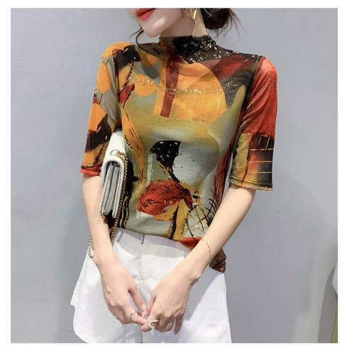 미미투 BT1611 여성 반목반팔티셔츠 미시룩 슬림핏