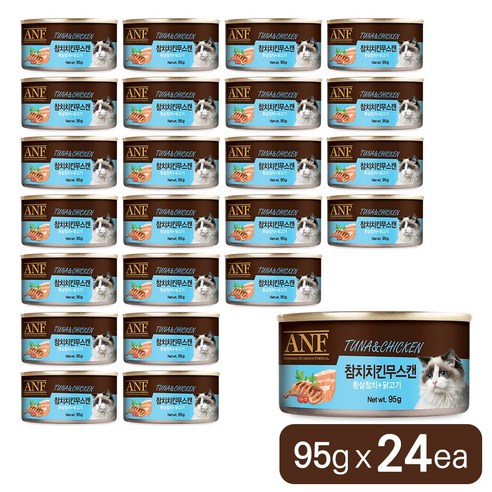 ANF 캔 고양이 간식 – 참치 치킨 무스 95g x 24개, 단품 묶음 
고양이 간식