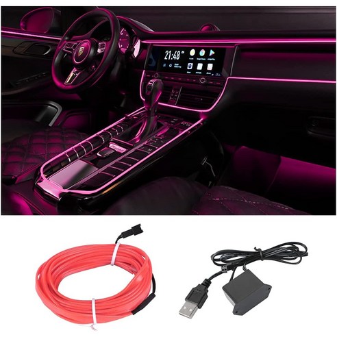 Starlaff LED 자동차 분위기 led실내조명 USB 차량실내장식 적합 99% 자동차, 핑크, 1m, 1개