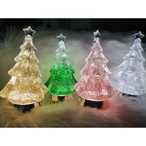미니 별 트리 오르골 스노우볼 크리스마스워터볼 연말선물 LED 무드등 차박 캠핑 램프, 골드