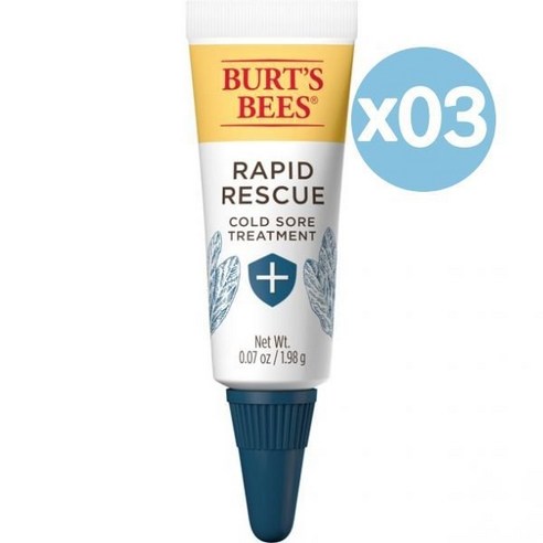 Burt's Bees 버츠비스 콜드 소어 트리트먼트 래피드 레스큐 1.98g 3팩 Cold Sore Treatment, 1개