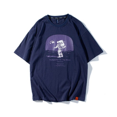 DFMEI 여름 순면 반팔 티셔츠 남성 트렌디 우주 프린트 숏티 루즈핏 티셔츠