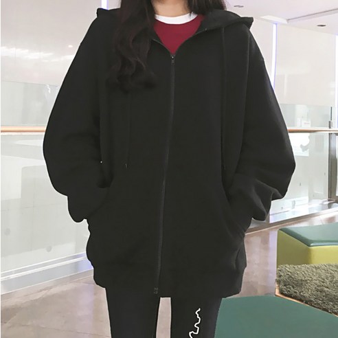 mxt특대 코트 여성 스웨터 가을과 겨울 느슨한 bf 게으른 세련된 홍콩 스타일 양털 안감 후드 긴 소매 탑