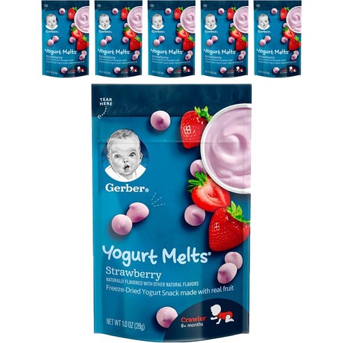Gerber 요거트 멜츠 어린이 동결건조과일 28g, 스트로베리 (Strawberry), 6개