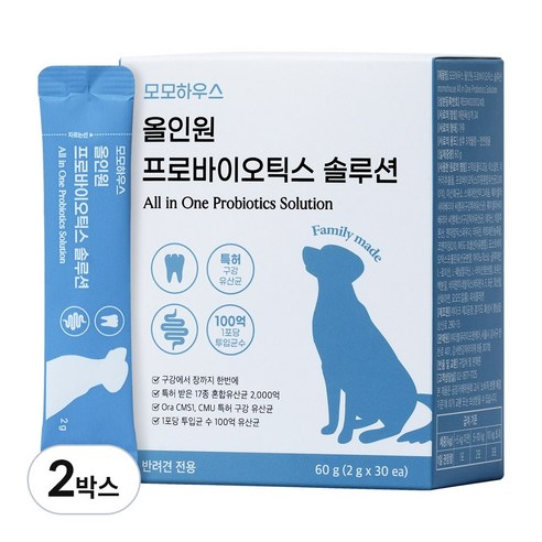 모모하우스 강아지 구강 유산균 치석제거 입냄새 설사 변비 면역력 장 건강 특허 19종 프로바이오틱스 반려견 영양제, 장/유산균, 2개