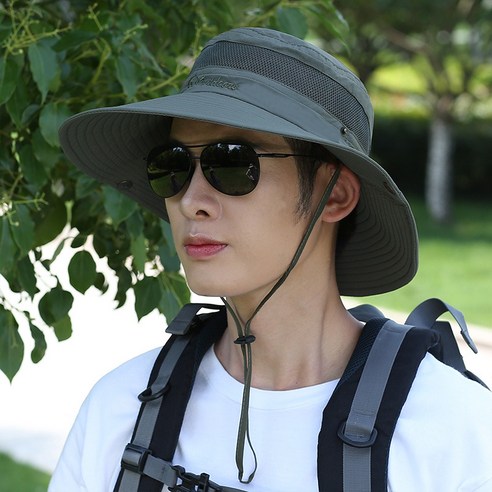 【등산모】모자 남자 여름 태양 보호 대형 처마 낚시 레저 남자 여름 어부 모자 태양 모자 야외 해변 태양 모자, 녹색