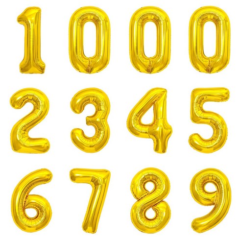 숫자 은박 호일 풍선 12p 세트 1000일 풍선 by 파티아일랜드, 1세트, 골드