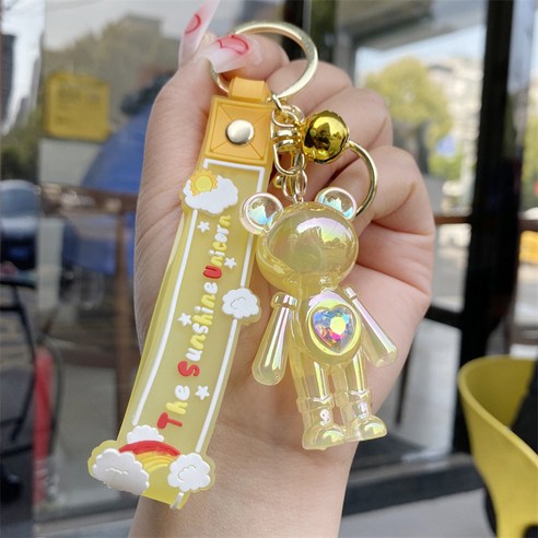 왕훙 같은 아크릴 투명 하트 곰돌이 열쇠고리, 노랑, 황색
