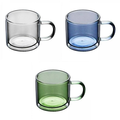3pcs 250 Ml 유리 컵 샴페인 카페 마시는 컵 라운드 입 더블 레이어, 여러 가지 빛깔의, 12X8.5X7.6cm