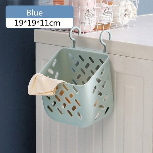 벽걸이 형 플라스틱 접이식 더러운 세탁 바구니 1 개 대용량 가정 욕실 잡화 옷 보관 바구니 정리함, 하나, Small Blue