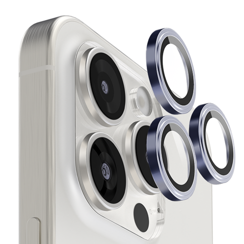 지모 아이폰15 프로 메탈 프레임 렌즈 강화유리필름, 아이폰15 프로 맥스 (3개 1세트), 블루 티타늄, 1개
