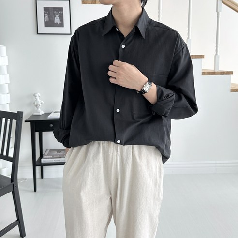 오버핏 블랙 셔츠 데일리 여름 반팔 긴팔 40수 면100% 여름남방