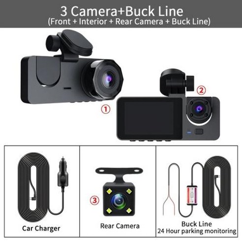 블랙박스 HD 대시캠 DVR 백미러 카메라 24 시간 주차 모니터 3 채널 렌즈, 5) 3 CameraBL 32G