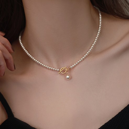 FANSYLI 진주목걸이 여성 고급감 4mm 비즈 목걸이 14k 18k 도금 펜던트 목걸이 W2502F10