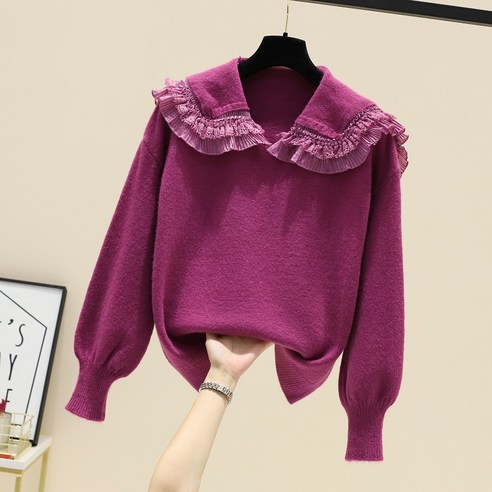 Mao 레이스 옷깃 스웨터 자켓 짧은 코트 느슨한 요정 한국어 스타일 달콤한 에이징 bottoming 스웨터