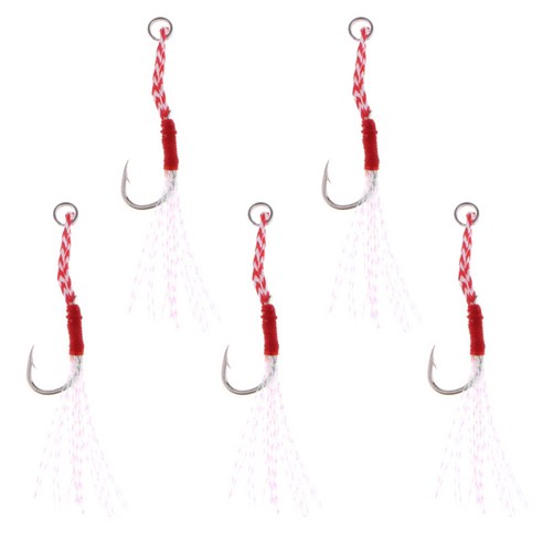 5Pcs 탄소강 보조 후크 PE와 낚시 후크 지그, 레드