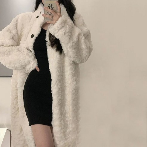 여성 오버핏 양털 뽀글이 롱코트 후리스 플리스 반폴라 무스탕