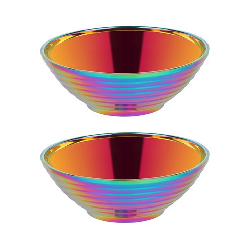 일본식 스테인레스라면 큰 쌀 수프 샐러드 더블 레이어 그릇 레스토랑 주방 식기, RainbowNO.02pcs