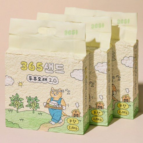 3651 365샌드 고양이 두부모래 2.0 가는입자, 7L, 3개, 무향