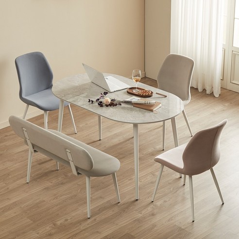 라움 2in1 양면 세라믹식탁 – 화이트와 마블 그레이의 조화 양면세라믹식탁타원형