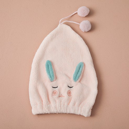 초강력 흡수 드라이 모자 샴푸 머릿수건 속건수건 두꺼운 목욕모자 심플하고 귀여운 캐릭터 모자, 기본값, 핑크 토끼