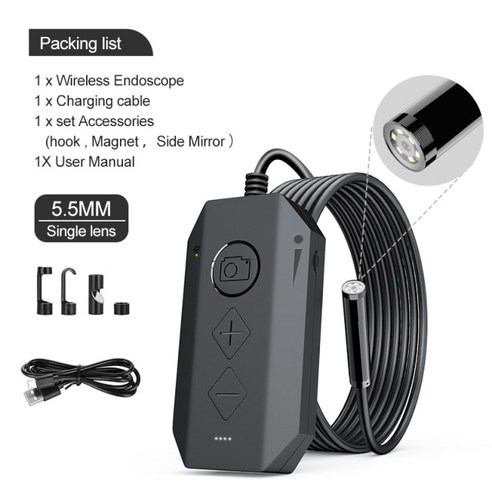 sunlink 1080P 듀얼 렌즈 내시경 무선 8 LED 검사 카메라 줌 식 뱀 안드로이드 및 iOS 태블릿 화웨이, Black5.5mm single lens