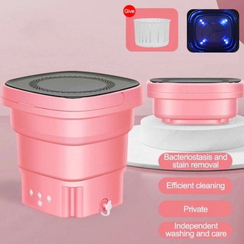 휴대용 접이식 미니 소형 세탁기 의류 양말 속옷 청소용 드레인 버킷 포함 여행용 가정용, 11) Pink UK