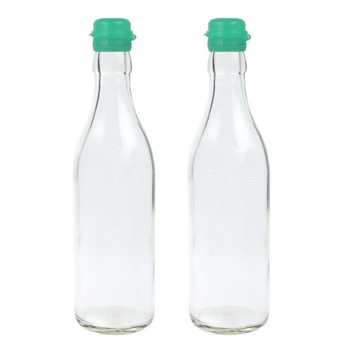 가인글로벌 투명 기름병350 + 코벤트캡 청록 유리병 참기름병 용기, 2개, 350ml
