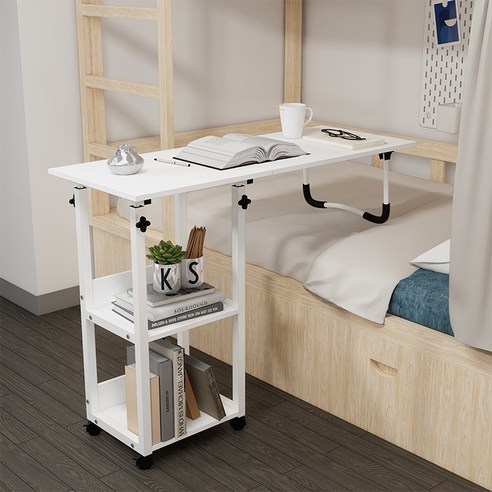 월로덴 이동식 C형 접이식 사이드 테이블 침대 소파 높낮이 조절 다용도 책상, 화이트, 오픈형