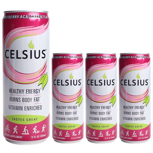 셀시우스 건강 에너지 드링크 라즈베리 아사이 그린 티, 355ml, 4개