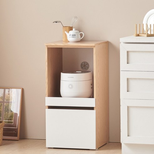 하이앤드리 티아 400 슬림 3단 전자렌지 수납장 에어프라이어 선반 원룸 다이 틈새 전자레인지 밥솥장, 오크