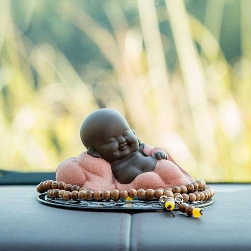 귀여운 Maitreya 부처님 자동차 장식품 하하 웃는 부처님 축복 안전 자동차 장식품 자동차 장식품, 하나, 여유롭게해피레드(무료미끄럼매트+부처님비즈)