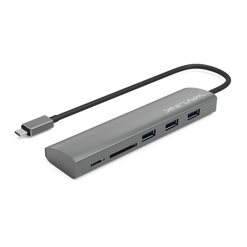 웨이브링크 알루미늄 C타입 3포트 USB3.0 TF SD카드 멀티 허브 WL-UH3047RC, 그레이