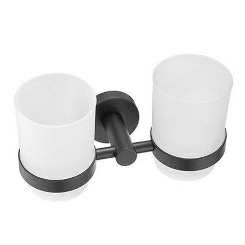 컵 치약 텀블러 홀더 스탠드 욕실이있는 벽 장착 칫솔 홀더, 더블 컵, 검은색