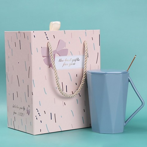 DFMEI.커피잔.Coffee cups.--유럽식 세라믹 커피잔 세트 금은테잎 크리에이티브 6종 세트골자 커피잔 세트숟가락걸이, [스타 선물 상자 선물 가방] 다크 블루 400ml