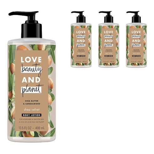 러브뷰티앤플래닛 시어 버터 & 샌달우드 벨벳 바디 로션, 400ml, 4개