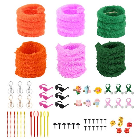 6개 세트 DIY 모루 인형 만들기 키트 키링 부자재 악세사리 포함 밍크 뽀글 철사 털인형 꾸미기 털철사 눈 코 재료 털모루 소품 풀 패키지, R99835E(밍크뽀글 E 키트, 1세트, 1개