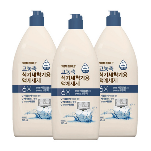 슈가버블 식기세척기 고농축 올인원 액체세제, 3개, 750ml